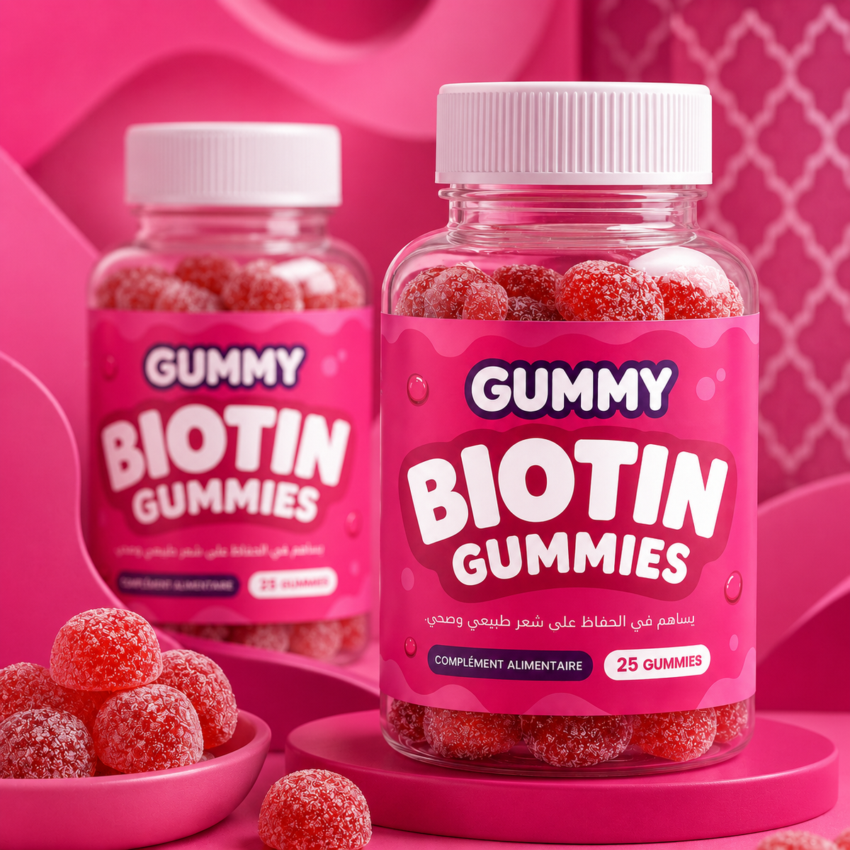 GUMMY Biotin Gummies, gros plan produit rose