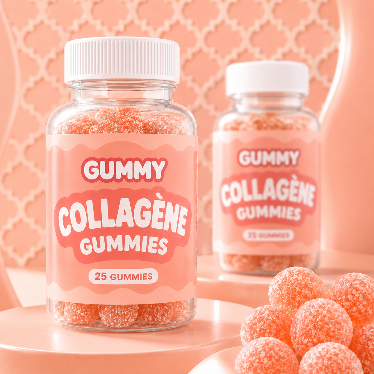 GUMMY Collagène Gummies, gros plan produit pêche